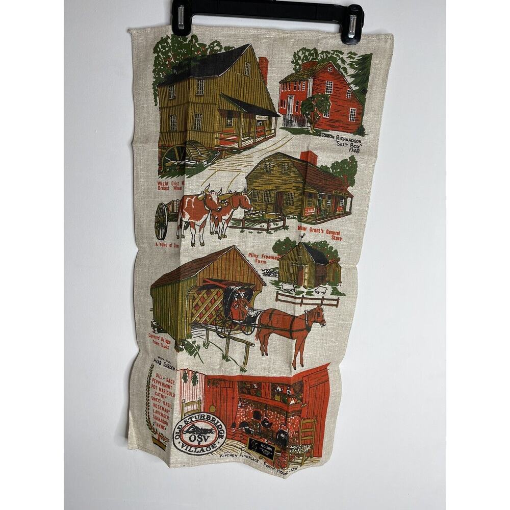 Vintage Stevens Linen Assoc Kitchen Towel Horse Buggy Old Sturbridge OSV Village